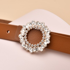 New Inlaid Crystal Diamond Square Buckle Decorative Women's Leather Buckle Belt