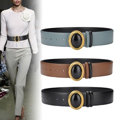New double-sided girdle simple versatile gemstone inlaid leather belt