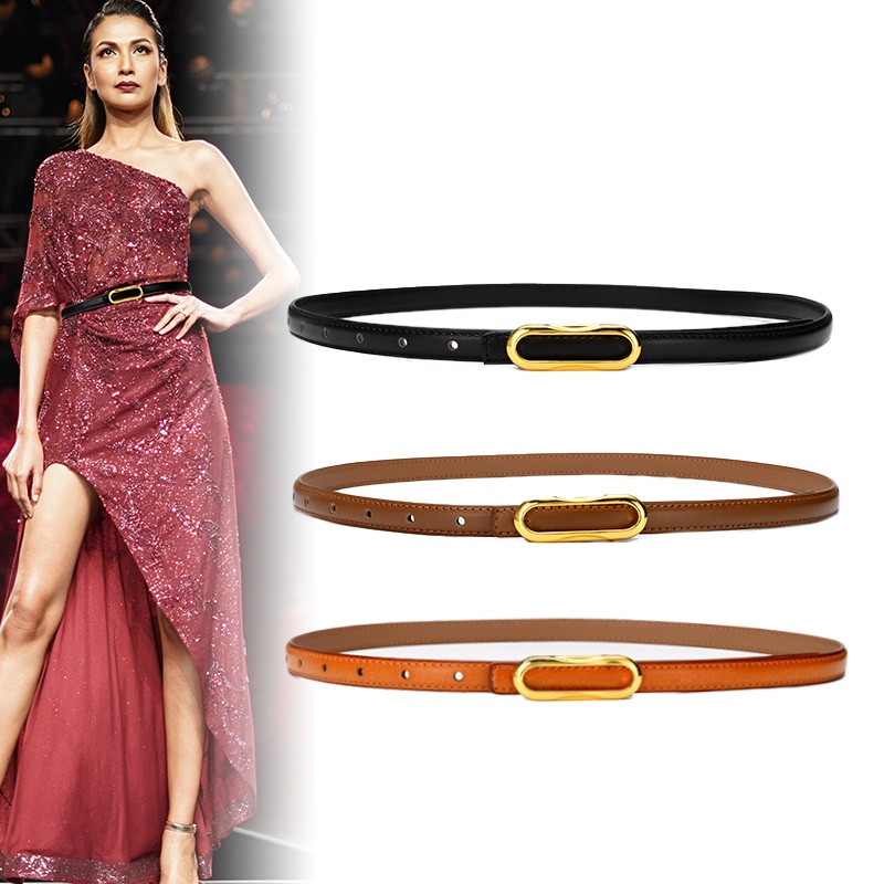 Fashion multicolor thin jeans genuine leather twolayer leather belt