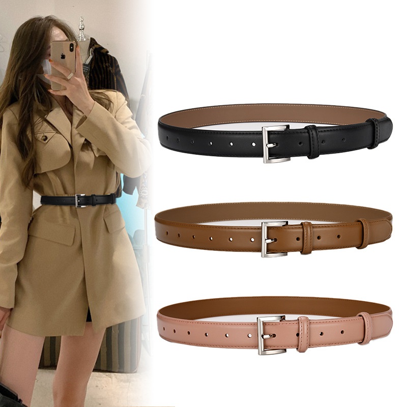 Leather womens jeans decorative thin belt simple fashion