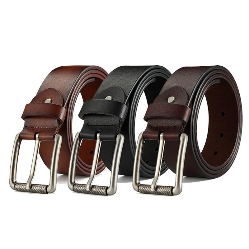 New mens leather pin buckle fashion business alloy buckle pants belt