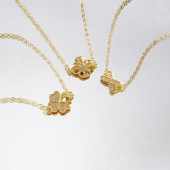 collier en cuivre simple à quatre feuilles avec pendentif en or 14 carats plaqué à la mode