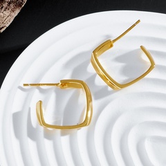 Korean new square fashion hollow 14k gold plated copper earrings