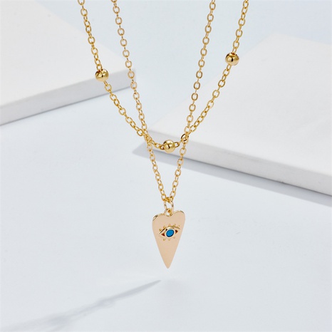 fashion devil's eye pendant double-layer clavicle chain copper necklace's discount tags