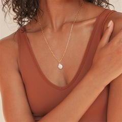 Collar de clip de papel de perla de moda Collar de oro de 14 quilates chapado en cobre simple