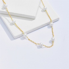 fashion pearl necklace retro copper plated 14k gold copper clavicle chain