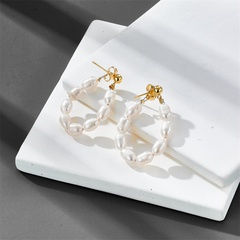 fashion freshwater pearl baroque brass 14k gold plated round earrings