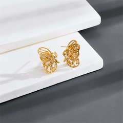 Boucles d'oreilles papillon en zircon creux pour femme en laiton plaqué or véritable 14 carats