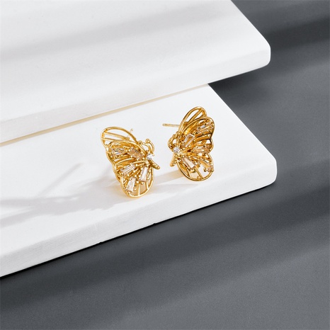 fashion brass plated 14k real gold women's hollow zircon butterfly earrings NHYIN660234's discount tags