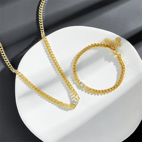 fashion zircon bracelet necklace simple plated 14k gold copper necklace's discount tags