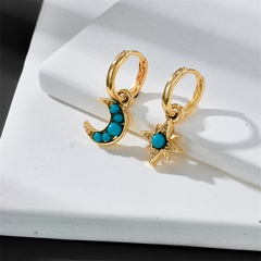 neue Sterne und Mondohrringe Mode Kupfer eingelegte türkisfarbene Ohrringe
