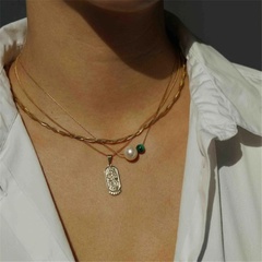 Fashion Muilt-layer Pearl Snake Bone Necklace Copper Plated 14K Gold Necklace