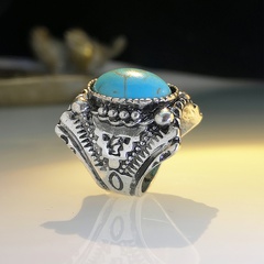 retro carved flower turquoise ring new alloy exaggerated ring