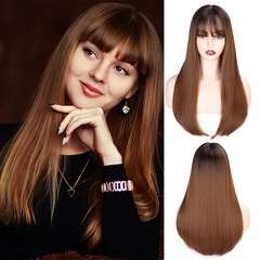 European and American women's wigs Qi Liuhai medium and long chemical fiber wigs high temperature silk gradient wigs headgear