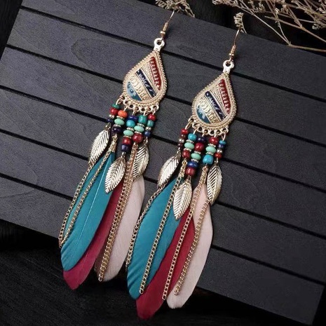 retro ethnic style bohemian water drop tassel feather earrings's discount tags