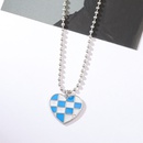 Crossborder hot selling love pendant necklace retro drip oil blue and white plaid clavicle chain personality simple ball chain jewelrypicture4