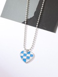 Crossborder hot selling love pendant necklace retro drip oil blue and white plaid clavicle chain personality simple ball chain jewelrypicture5