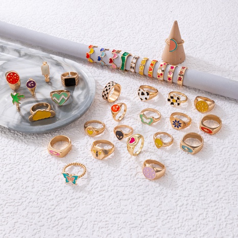cute cartoon dripping oil multi-element single alloy ring's discount tags