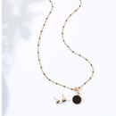 Fashion Stainless Steel 18K Gold Plated Black Enamel Round Necklace Earrings Setpicture7