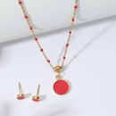 Simple Stainless Steel 18K Gold Plated Red Enamel Round Necklace Earrings Setpicture6