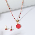 Simple Stainless Steel 18K Gold Plated Red Enamel Round Necklace Earrings Setpicture10