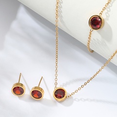 Stainless Steel Material Inlaid Garnet Zircon Plating 18K Gold Necklace Earrings Bracelet Set