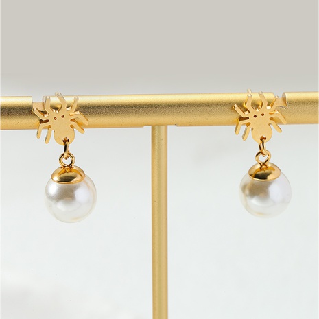 fashion stainless steel material electroplating 18K gold spider pearl earrings's discount tags