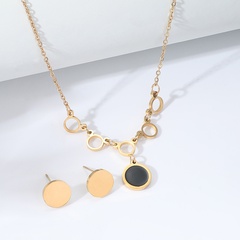 Fashion Simple Stainless Steel 18K Gold Plated Shell Necklace Round Earring Set