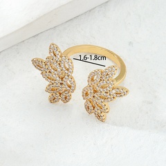 anillo de ala abierta de mariposa de circón con incrustaciones de oro de 18 quilates de galvanoplastia de material de cobre retro