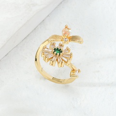 Fashion Copper Electroplating 18K Gold Inlaid Zircon Butterfly Open Sunflower Ring