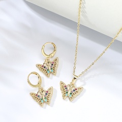 Mode Kupfer Galvanik 18 Karat Gold eingelegt Zirkon Schmetterling Halskette Ohrring Set