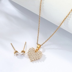 Fashion Stainless Steel Inlaid Zircon Plating 18K Gold Heart Necklace Earrings Set