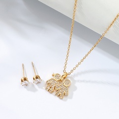 einfache Edelstahl eingelegte Zirkon Galvanik 18 Karat Gold Junge Mädchen Paar Halskette Ohrring Set