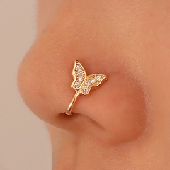 Mode papillon cuivre incrusté de zircon en forme de U faux nez anneau piercing bijoux