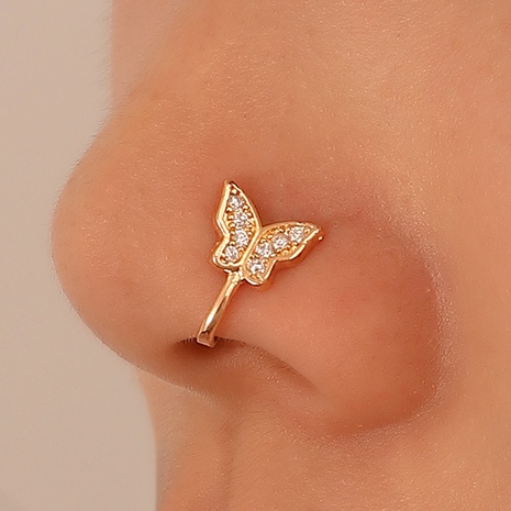 fashion butterfly copper inlaid zircon U-shaped false nose ring piercing jewelry's discount tags