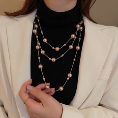 Exaggerated long pearl simple alloy multi-layer necklace wholesale