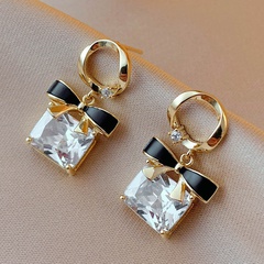 fashion set rhinestone square bow female real gold plating alloy earrings wholesale