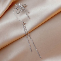 inlaid rhinestones metal flower tassel ear clips alloy earrings wholesale