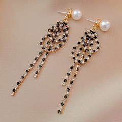 retro inlaid rhinestone pearl long tassel fashion alloy earrings wholesale