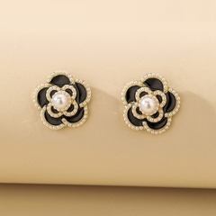 retro drop oil pearl flower female fashion sweet earrings wholesale