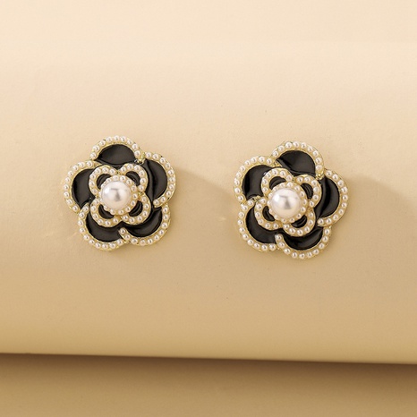 retro drop oil pearl flower female fashion sweet earrings wholesale's discount tags
