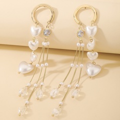 retro crystal heart-shaped pearl tassel female alloy earrings wholesale