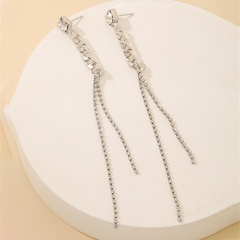 simple rhinestone metal chain tassel female fashion alloy earrings wholesale