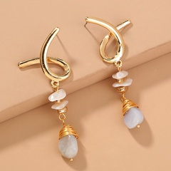 creative retro left and right symmetrical C-shaped ear hooks natural stone pearl alloy earrings