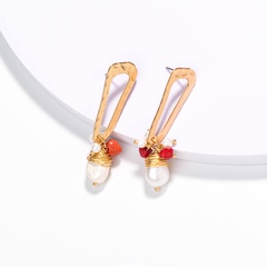 Fashion accessories natural coral stone pearl alloy earrings female wholesale