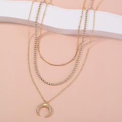 fashion multi-layer retro moon horn pendant alloy diamond necklace