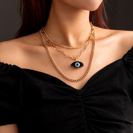 retro devil's eye multi-layered creative alloy necklace female's discount tags