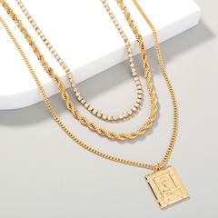 fashion multi-layer detachable square tag alloy necklace