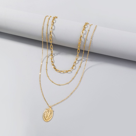 chaîne en treillis simple rétro Jésus pendentif géométrique collier multicouche femme's discount tags