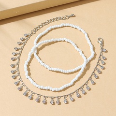 Korean fashion geometric beads rhinestone alloy anklet set